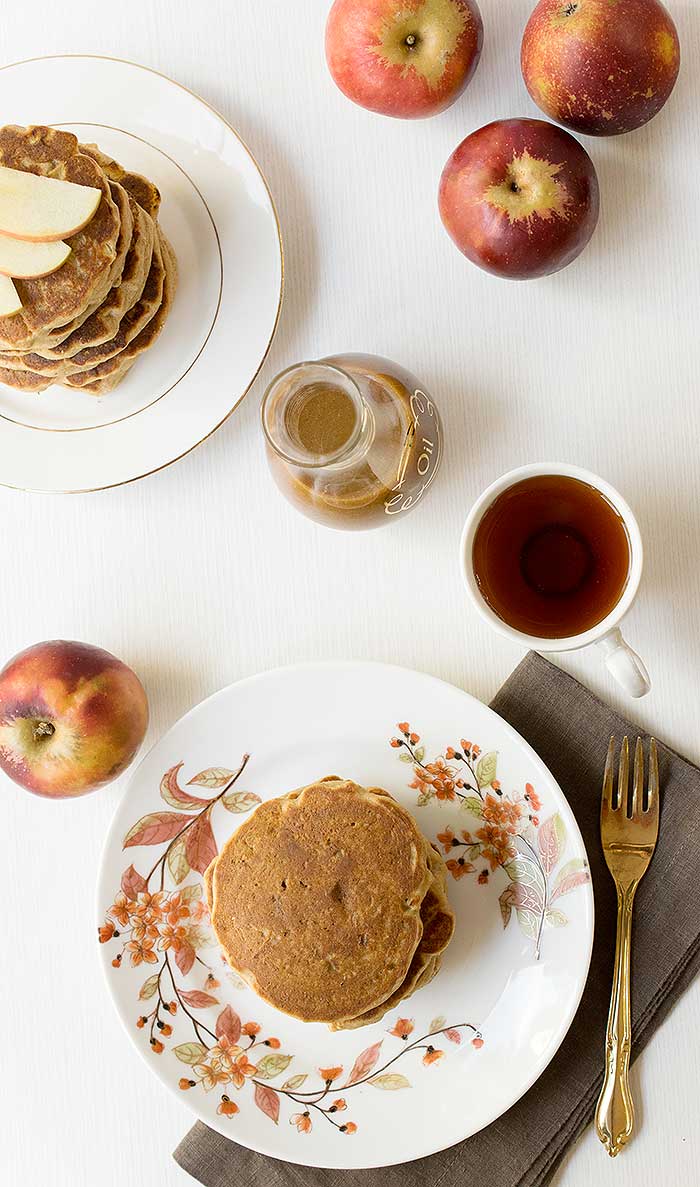 Gluten-free Apple Teff Pancakes with Homemade Date Caramel Syrup