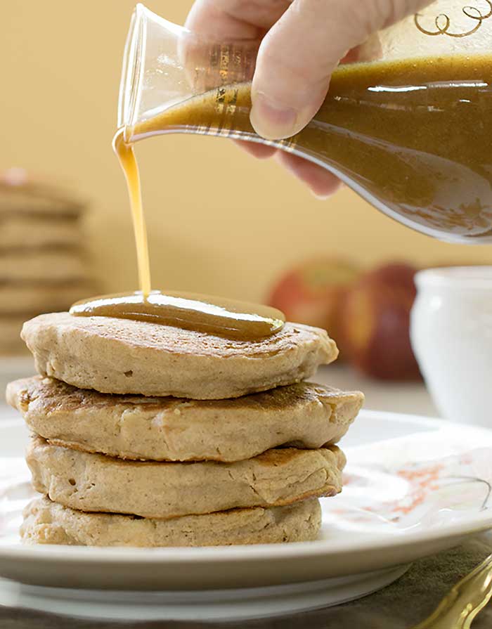 Gluten-free Apple Teff Pancakes with Homemade Date Caramel Syrup