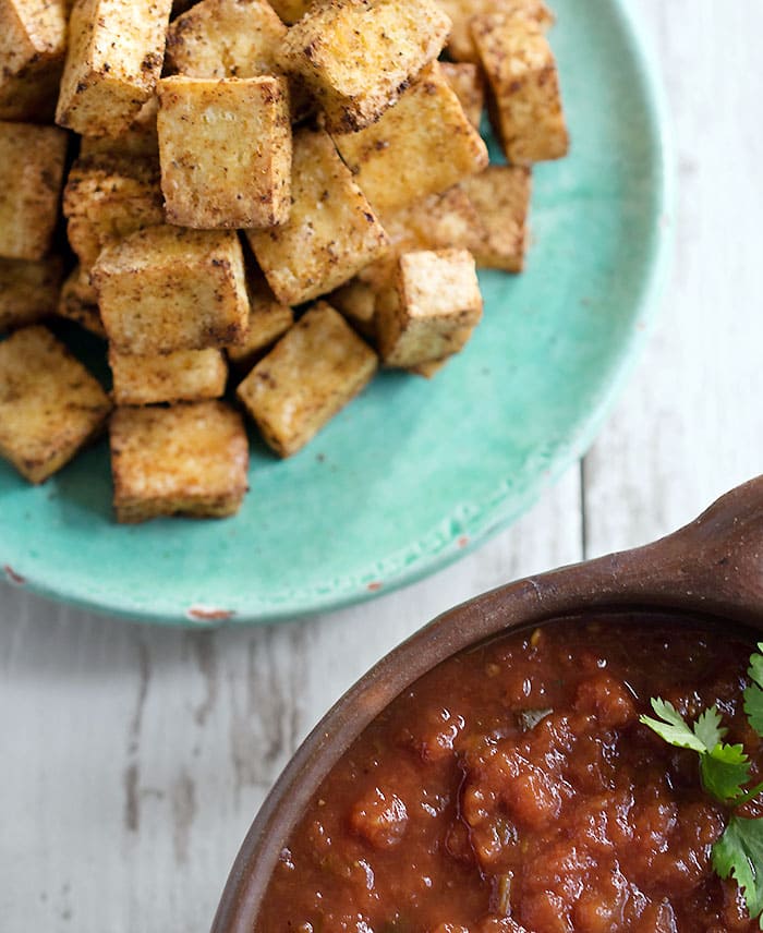 Got to Be NC Air Fried Tofu Rancheros with Veggies and Little Face Salsa