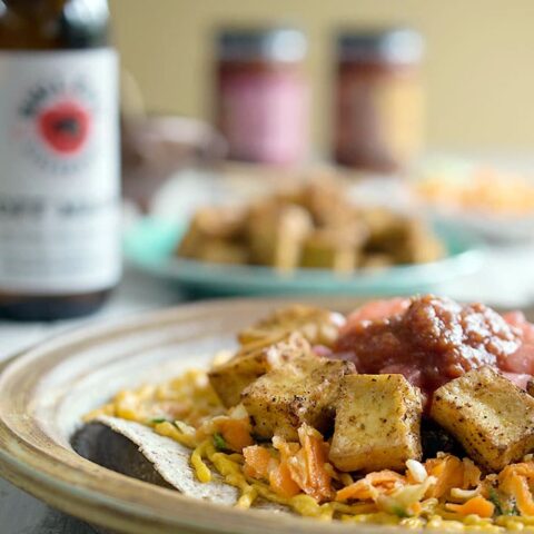 Got to Be NC Air Fried Tofu Rancheros with Veggies and Little Face Salsa