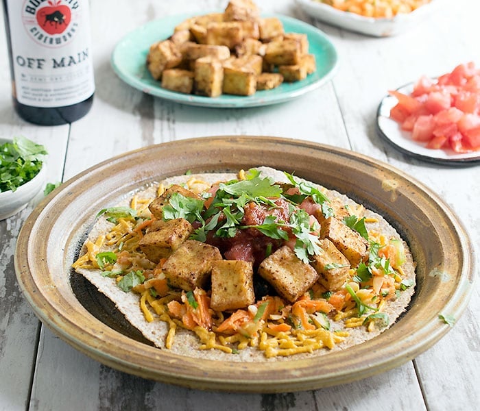 Got to Be NC Air Fried Tofu Rancheros with Veggies and Little Face Salsa