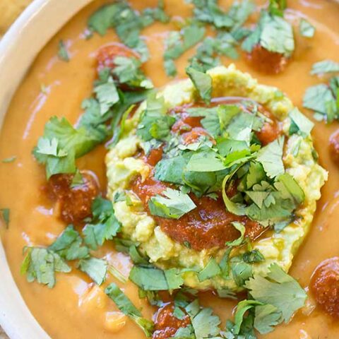 Vegan Torchy's Queso Copycat Made with Potato and Homemade Rojo Sauce!