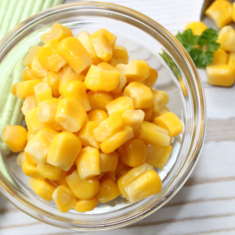 Kernel corn in a glass container
