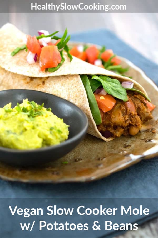 Vegan Slow Cooker Mole with Potatoes and Beans in a Burrito