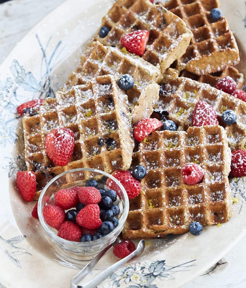 Gluten-Free Lemon Blueberry Belgian Waffles that are vegan, soy-free and oil-free! | HealthySlowCooking.com