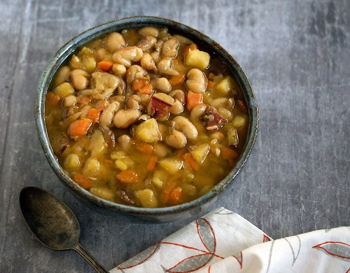 Slow Cooker Yellow-Eyed Bean Soup For 2 with Veggie Variations