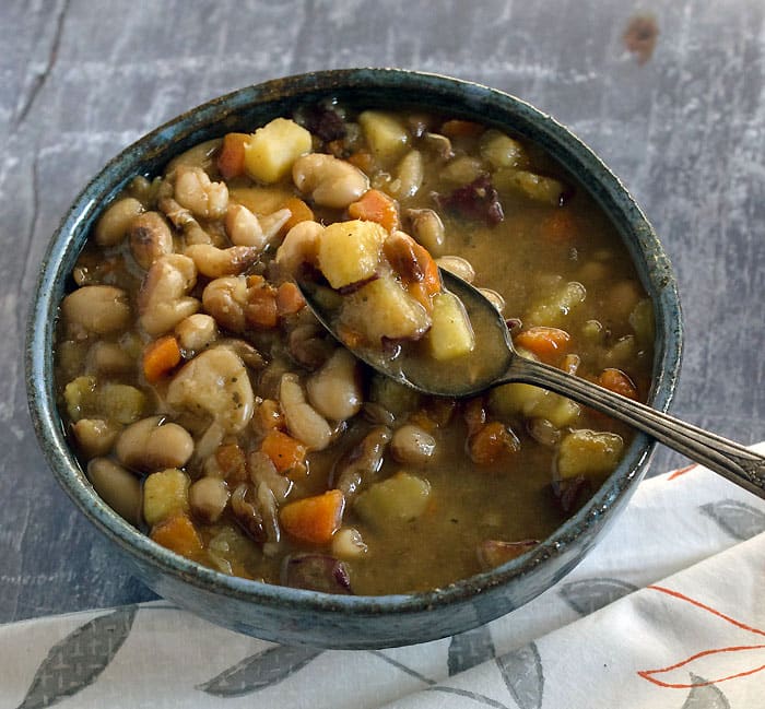 Slow Cooker Yellow-Eyed Bean Soup For 2 with Veggie Variations