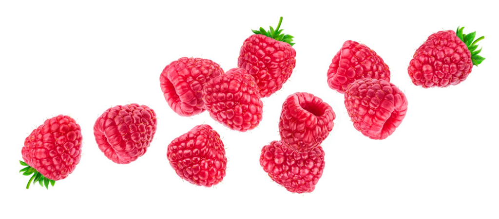 raspberries on white background