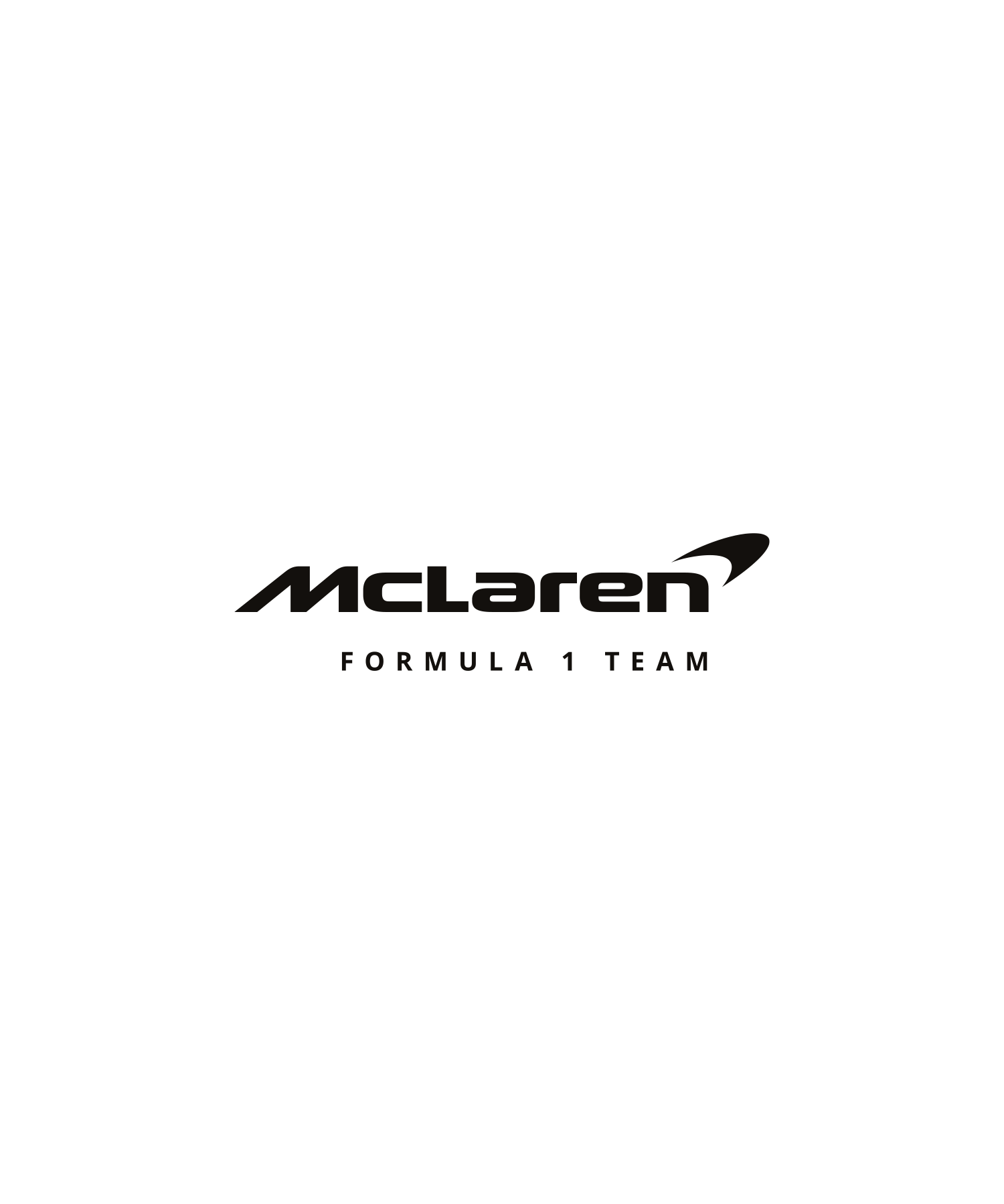 Black McLaren F1 logo featuring the sleek, curved swoosh emblem above the word 'McLaren' in modern, bold black lettering. The minimalist design reflects the team's focus on cutting-edge technology and speed in Formula 1 racing