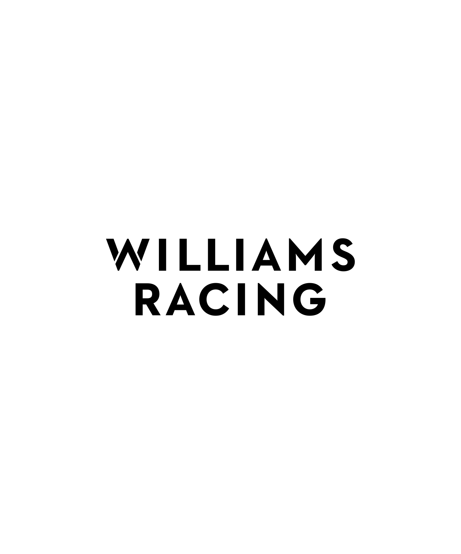 Black Williams F1 logo featuring a stylized 'W' design, with the word 'Williams' written in sleek, uppercase letters with ‘Racing’ below. The logo's minimalist and bold design highlights the team's focus on performance and precision in Formula 1 racing.