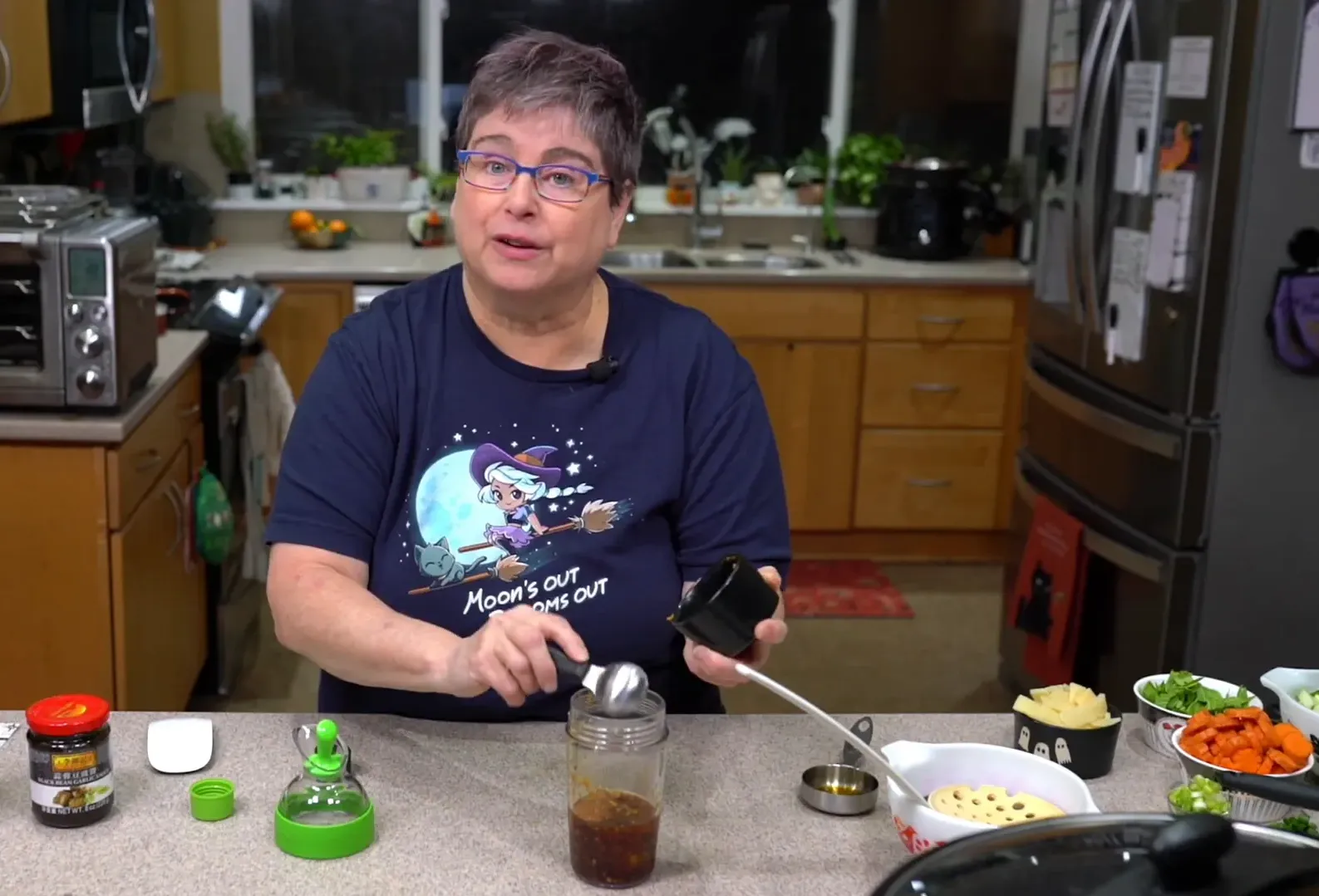 Mixing sauce ingredients in a bowl